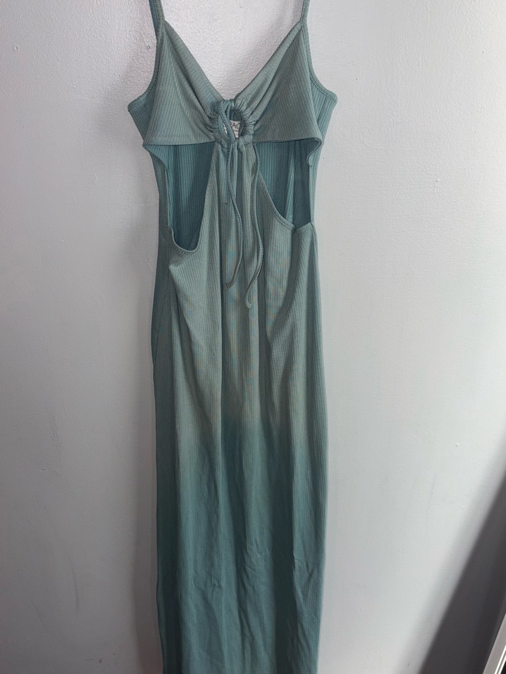 l*space Sage Green Ribbed Cutout Maxi Dress with Tie Front